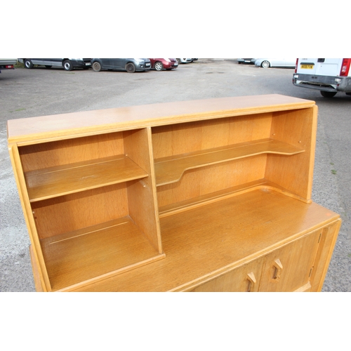 11 - A retro E Gomme G-Plan light oak highboard sideboard with gold stamped label, approx 122cm wide x 45... 