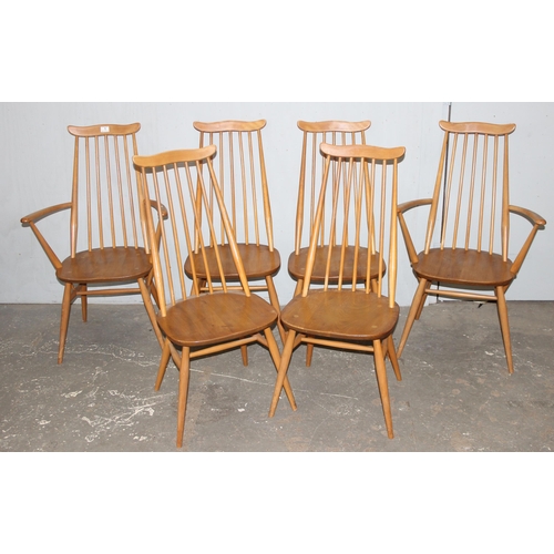 1 - A set of 6 blonde Ercol Windsor Goldsmith dining chairs, 2 carvers and 4 dining chairs, with origina... 