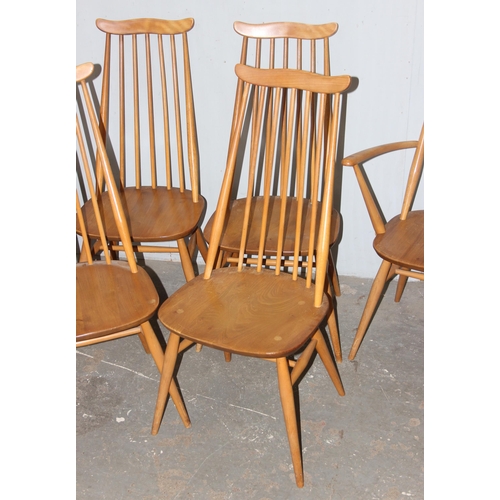 1 - A set of 6 blonde Ercol Windsor Goldsmith dining chairs, 2 carvers and 4 dining chairs, with origina... 