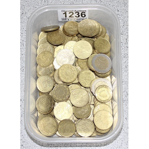 1236 - Qty of assorted mixed euro coins, approx 800g gross