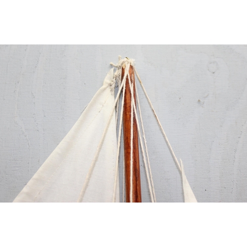 1503 - Vintage wooden pond yacht on stand, approx 106cm tall