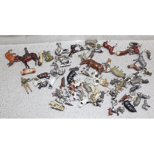 1506 - Qty of vintage play-worn lead (and other metal) figures, mostly animals