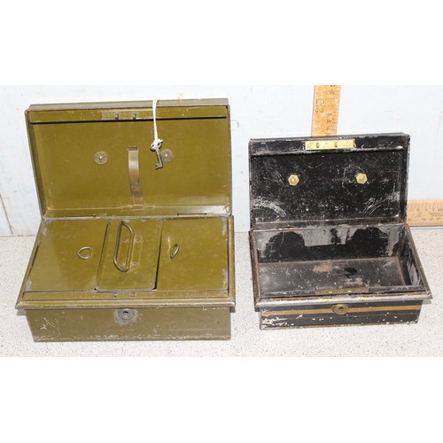 1714 - Small metal trunk, 2 cash tins, and 3 other tins, largest is approx 41cm x 26cm x 24cm