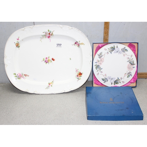 1717 - Large Victorian meat plate with coloured floral decoration, approx 55cm x 42cm), and a Royal Worcest... 