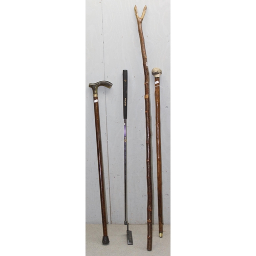 1718 - 3 assorted walking sticks and a vintage putter