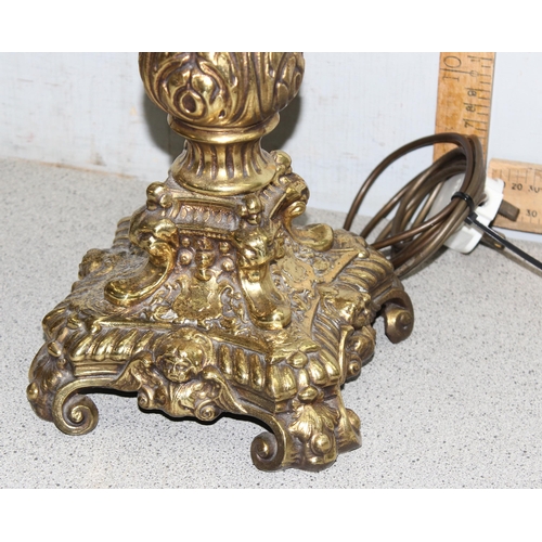 231 - 2 vintage gilt metal Rococo style brass table lamps with shades, the largest approx 72cm tall