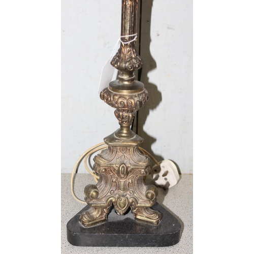 231 - 2 vintage gilt metal Rococo style brass table lamps with shades, the largest approx 72cm tall