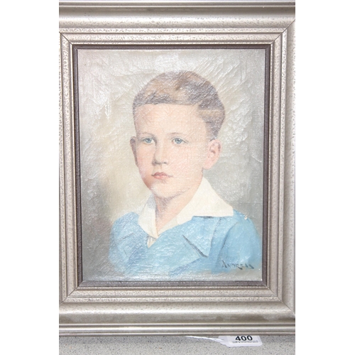 400 - Andreas (XX), a good quality oil on canvas of a boy young boy, approx 43cm x 36cm inc frame