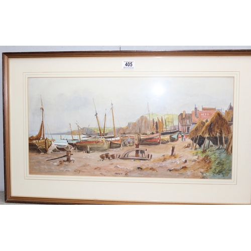 405 - 2 antique coastal watercolours in gilt frames, one of Dieppe dated 1898, the larger approx 80cm x 50... 