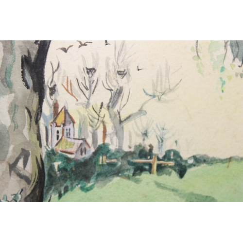 411 - Marjorie Wilding (XX), Art Deco period watercolour of rabbits and flowers in a woodland setting, sig... 