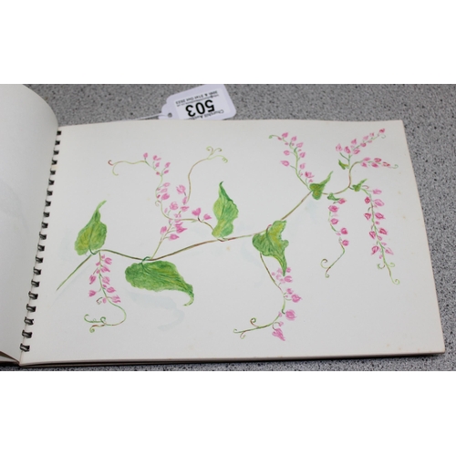 503 - Vintage amateur sketchbook with coloured drawings of still life flowers etc