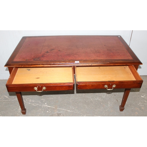 60 - An antique library table with red leather inset top and 2 drawers, approx 137cm wide x 76cm deep x 7... 