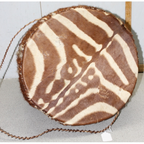 600 - Vintage Zebra skin drum, approx 48cm tall