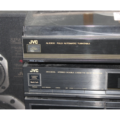 750 - JVC stereo system to include DR-E300L double stereo cassette deck receiver, XL-E300 compact disc pla... 