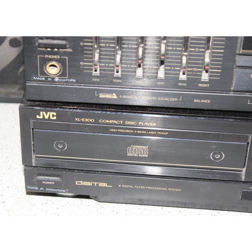 750 - JVC stereo system to include DR-E300L double stereo cassette deck receiver, XL-E300 compact disc pla... 