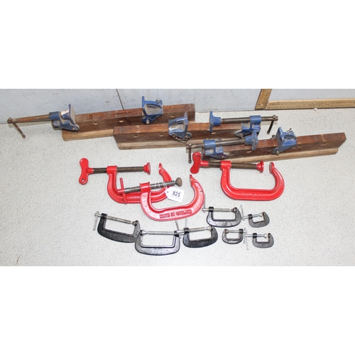 825 - Qty of various G-clamps and sash clamps