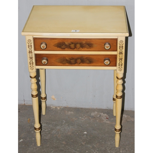 9 - An unusual but good quality painted pine 2 drawer side table to match previous lot, approx 54cm wide... 