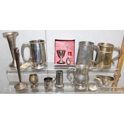 1019 - Qty of assorted antique and later silver plate and pewter items, approx 4kg gross