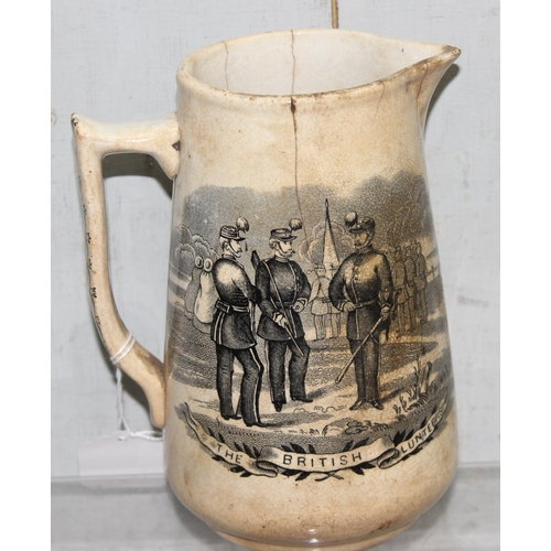 1403 - An unusual antique transfer printed jug bearing 2 scenes of 