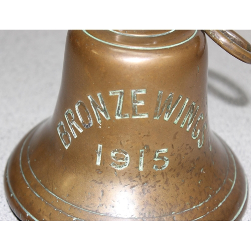 1405 - An original WW1 period bronze ship's bell, Bronze Wings 1915, built by Northumberland Shipbuilding C... 