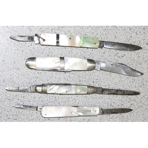 1407 - 4 mother-of-pearl pocket knives to incl HM Slater, Thomas Turner, George Wostenholm, and one other