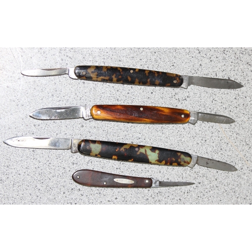 1409 - 4 vintage tortoise-shell/faux tortoise-shell pocket knives, to incl a quill knife, Thomas Turner & C... 