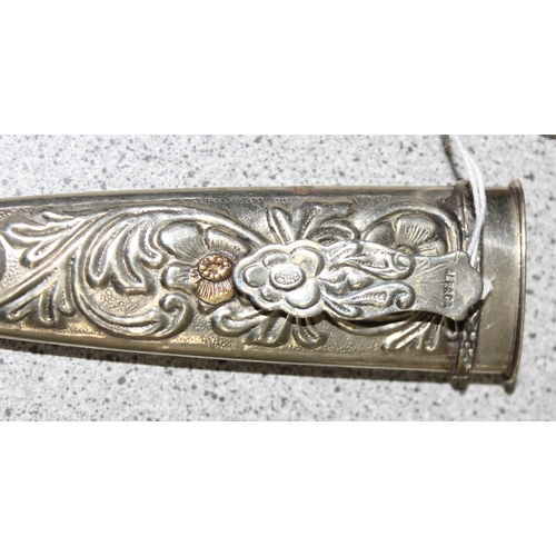 1419 - Gaucho boot knife with silver-plated handle and sheath, approx 27cm