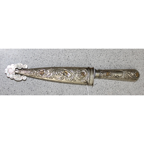 1419 - Gaucho boot knife with silver-plated handle and sheath, approx 27cm