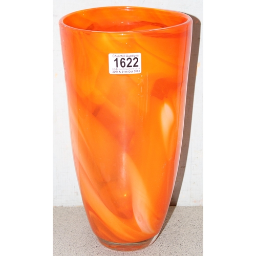 1622 - A large retro style orange glass vase, approx 31cm tall