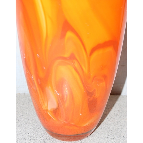 1622 - A large retro style orange glass vase, approx 31cm tall