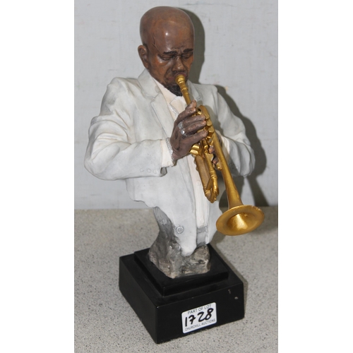 1728 - 3 resin handmade bust sculptures of jazz musicians, approx 34cm tall