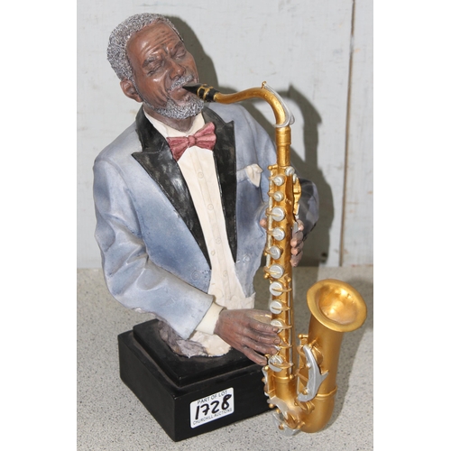 1728 - 3 resin handmade bust sculptures of jazz musicians, approx 34cm tall