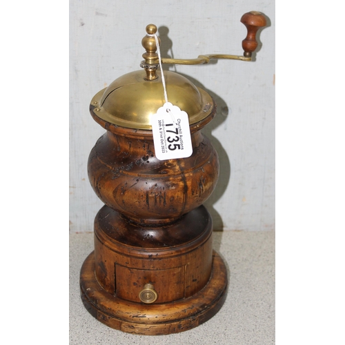 1735 - A large vintage wooden & brass coffee grinder