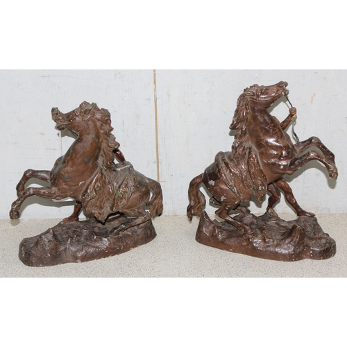 1739 - A pair of antique bronzed spelter Marly Horses, each approx 28cm tall