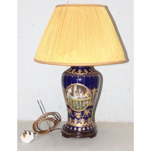 237 - A Royal Vienna Angelica Kaufamnn style porcelain lamp with shade, approx 60cm tall