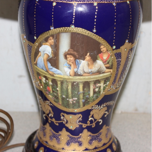 237 - A Royal Vienna Angelica Kaufamnn style porcelain lamp with shade, approx 60cm tall