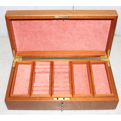 274 - A good quality modern burwood jewellery box with removeable trays, approx 36cm wide