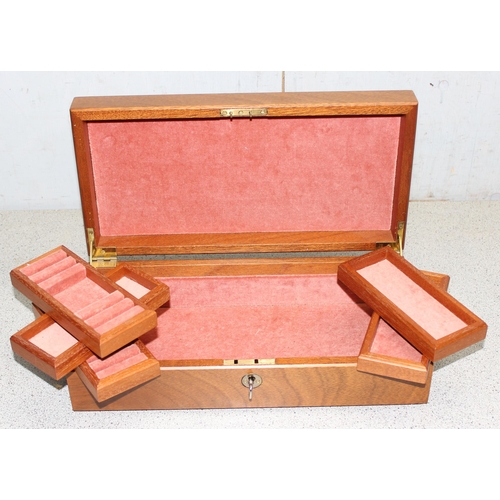 274 - A good quality modern burwood jewellery box with removeable trays, approx 36cm wide