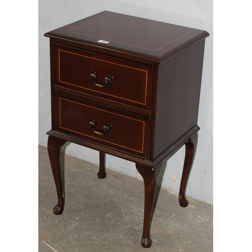 84 - A mahogany 2 drawer bedside cabinet on cabriole legs, approx 50cm wide x 41cm deep x 81cm tall