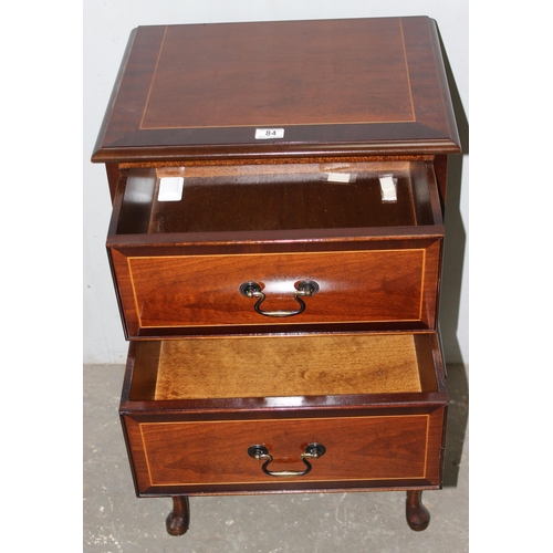 84 - A mahogany 2 drawer bedside cabinet on cabriole legs, approx 50cm wide x 41cm deep x 81cm tall