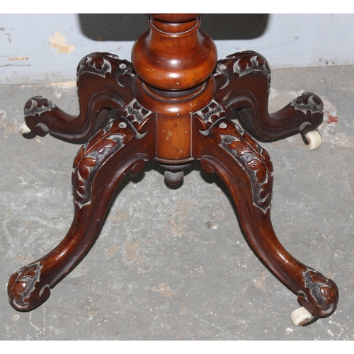 87 - A Victorian burr walnut trumpet shaped sewing table with interior, approx 51cm wide x 39cm deep x 74... 