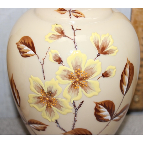 1656 - Pair of Victorian hand painted floral milk glass vases