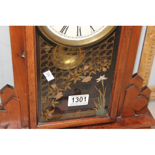 1301A - Tall standing wooden mantel clock with mechanical movement, approx 55cm