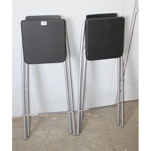 118 - Pair of black seated folding bar stools