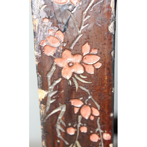 121 - Oriental inspired ebonised side table with carved floral inlay, approx 46cm x 46cm x 50cm