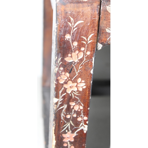 121 - Oriental inspired ebonised side table with carved floral inlay, approx 46cm x 46cm x 50cm