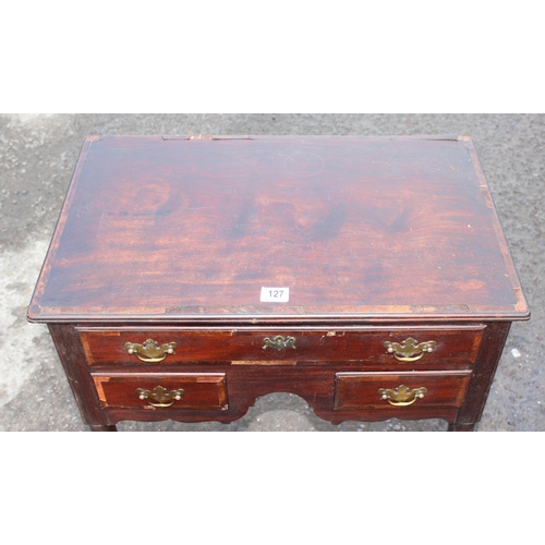 127 - Georgian 2-over-1 mahogany lowboy with crossbanded inlay, approx 69cm W x 42cm D x 74cm