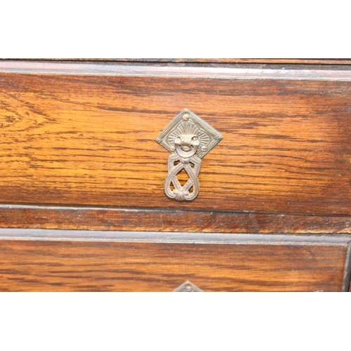 128 - Vintage oak 3-drawer chest of drawer with Art Nouveau drop handles, approx 79cm W x 39cm D x 78cm H