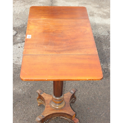 130 - A small 19th century pedestal mahogany drop leaf table with two drawers, approx 80cm W x 42cm D x 72... 