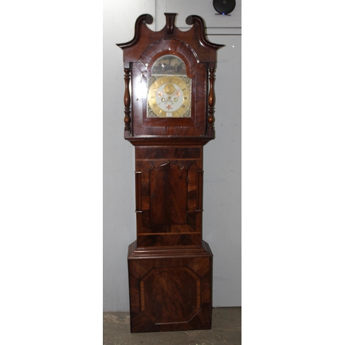 1312 - Antique mahogany cased longcase clock by Joseph Quarman of Temple Cloud, elaborate painted dial with... 